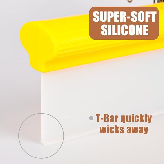 12" Silicone Car Squeegee, T-Bar Water Blade for Drying (Yellow) | Silicone Water Blade, Safe On Auto Paint & Glass. T-Shape, Non-Slip Handle For Fast Work.