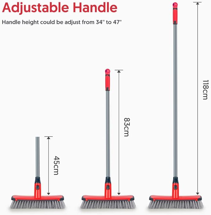 Floor Scrubber with Long Handle, 2 in 1 Scrubbing Brush Stiff Bristle Shower Cleaning Brush for Bathroom, Kitchen, Tub, Carpet, Grout, Tile(Red)