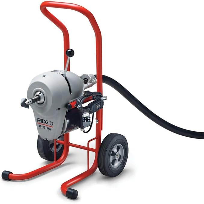 RIDGID 23692 K-1500A Pipe Cleaning Machine for 2” to 8” Drain and Sewer Lines, Includes A-1 Mitt, A-12 Pin Key, and Rear Guide Hose
