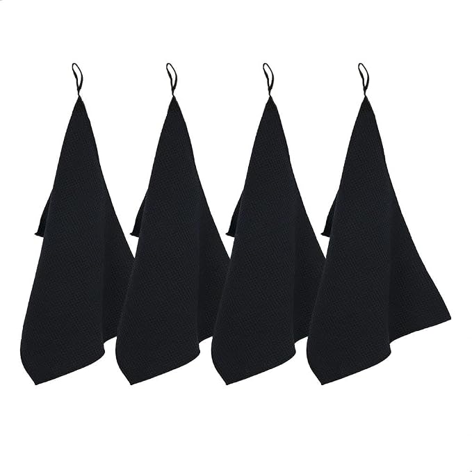 watchget Microfiber Cleaning Cloth,Barista Micro Towels 4 Pack Black | Microfiber Barista Espresso Towel Espresso Machine Cloths;Steam Wand Cloth;Kitchen Cleaning Cloth Waffle Weave(12"x12")