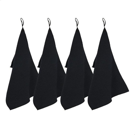 watchget Microfiber Cleaning Cloth,Barista Micro Towels 4 Pack Black | Microfiber Barista Espresso Towel Espresso Machine Cloths;Steam Wand Cloth;Kitchen Cleaning Cloth Waffle Weave(12"x12")