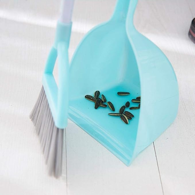 Mini Broom with Dustpan for Kids,Little Housekeeping Helper Set (Light Blue)