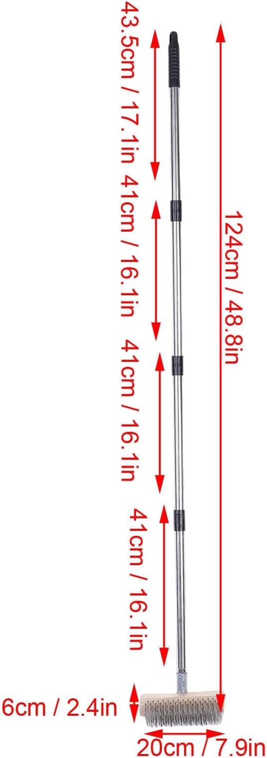 Heavy Duty Stainless Steel Wire Scrub Brush with Long Handle Moss Remover Wire Broom Outdoor Floor Scrub Brush for Patio Deck Garden Garage (20cm / 7.9in)