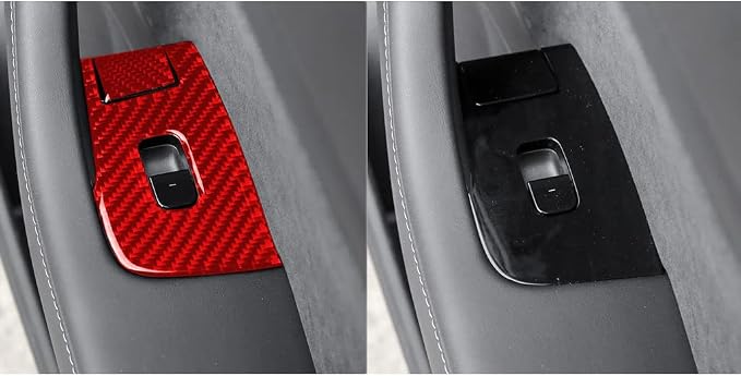 Red Real Carbon Fiber Trim for Tesla Accessories | for Model 3 2017-2022 / Model Y 2020-2024 Door Lifting Control Window Switch Panel Sticker Interior Thick Overlay Decal