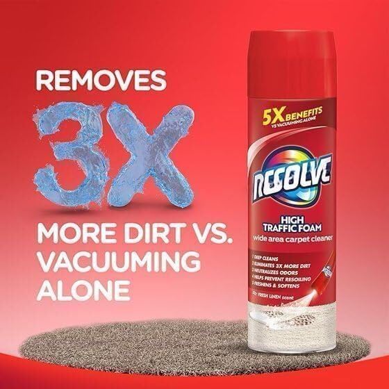 R'esolves High Traffic Carpet Cleaner Foam, Unscented, 3X Dirt Removal, Stain-Resistant Carpet Solution and Odor Remover, 22 oz, Single Pack