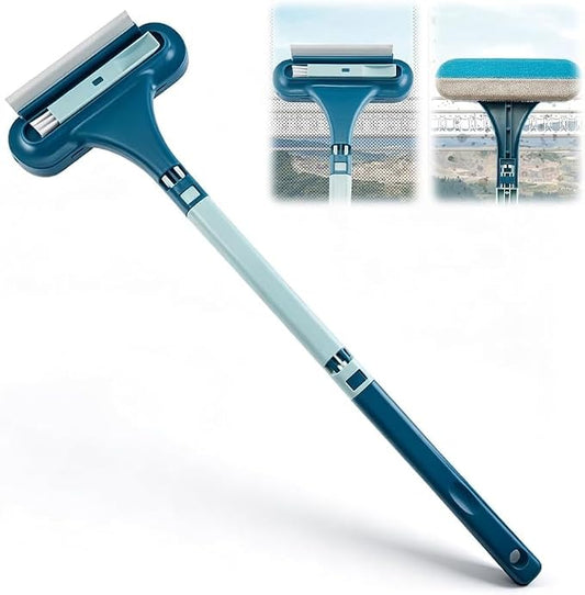 Upgrade Window Screen Cleaner, 2 in 1 Detachable Window Cleaning Brush with Squeegee, Wet Dry Dual-Use Multi-Functional Glass Net Cleaner Tool for Dusty Corners, Patio, Door, Porch Screens (1)