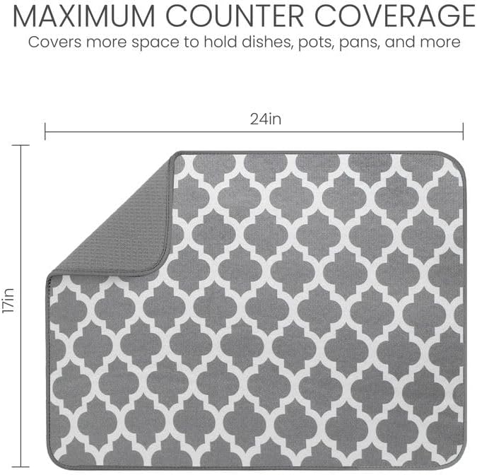 Bellemain XL Dish Mat 24" x 17" ( LARGEST MAT ) Microfiber Dish Drying Mat , Super absorbent ( Trellis )