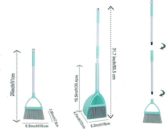 Mini Broom with Dustpan-Small Housekeeping Cleaning Sweep for Kitchen Bathroom Pet Nest Boat etc.(3Sets,Light Blue)