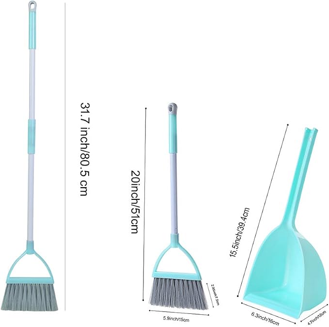 Mini Broom and Dustpan and Telescopic Rod Long Handle Broom, Camping Cleaning Tools, Light Blue