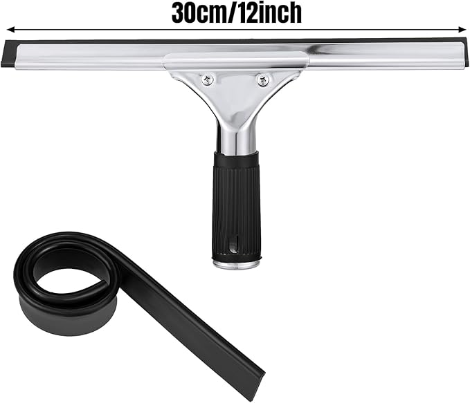 9 Pcs 12'' Professional Steel Window and Glass Squeegee with Replacement Rubber Glass Cleaning Heavy Duty Squeegee for Window Cleaning and Streak Free Results