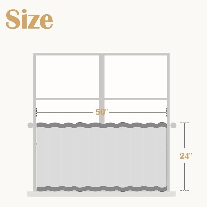 jinchan Tassel Linen Tier Curtain, Back Tab, 50x24, 1 Panel, Natural | Light filtering, rod pocket, cafe curtains, machine washable, small window treatment, boho style, kitchen, laundry room