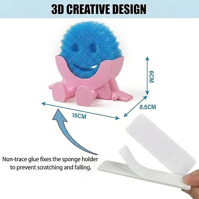 Creative Drainage Sponge Holder: Traceless Glue, 3D Printed Funny Kitchen Sink Holder, Keeps Sponge Dry – for Scrub Daddy (1, Pink)