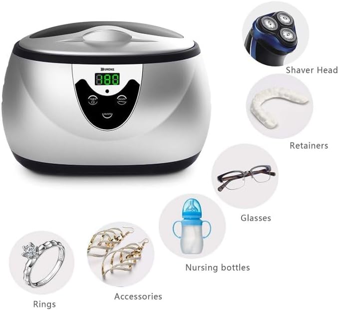 Ukoke UUC06S Ultrasonic Cleaner, Professional Jewelry Cleaner for Eyeglasses, Rings and Watches, 42kHz Portable Sonic Cleaner with 600ml Capacity Stainless Steel Tank
