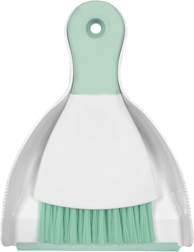 Mini Broom with Dustpan Combo Set Small Dust pan and Brush Set Quick Cleanup Tools for Kitchen Table Keyboards Pets Nest Sofa (Green)