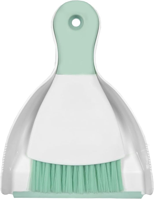 Mini Broom with Dustpan Combo Set Small Dust pan and Brush Set Quick Cleanup Tools for Kitchen Table Keyboards Pets Nest Sofa (Green)