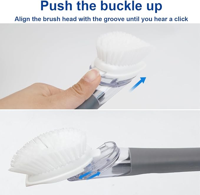 CELOX Dish Brush with Soap Dispenser, Heavy Duty Dishwand Kit, Includes 1 Wand & 3 Dish Brush Refill Heads