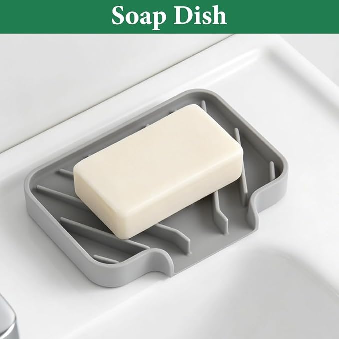 GUUKIN Sponge Holder for Kitchen Sink, Sink Caddy and Soap Tray | 5x3.5 inch Kitchen Sink Organizer | Compatible with Scrub Daddy, Kitchen Sink Accessories (Grey)
