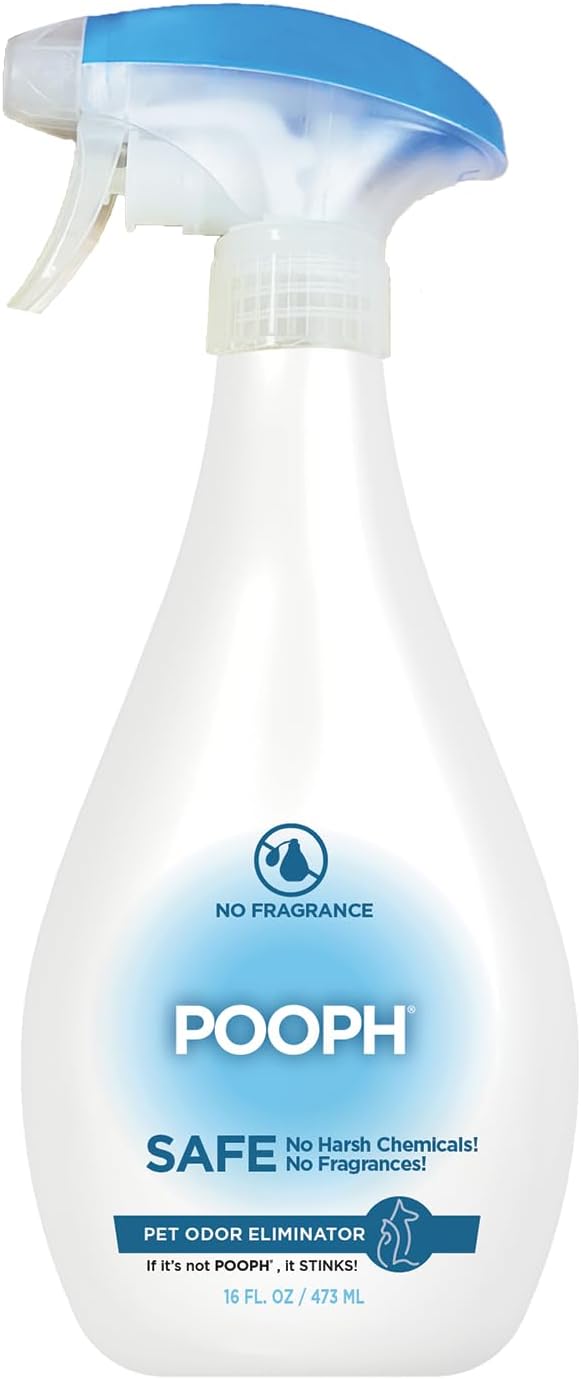 POOPH Pet Odor Eliminator Spray, 16 oz | Unscented pet odor eliminator spray for home surfaces, upholstery, furniture, and vehicles