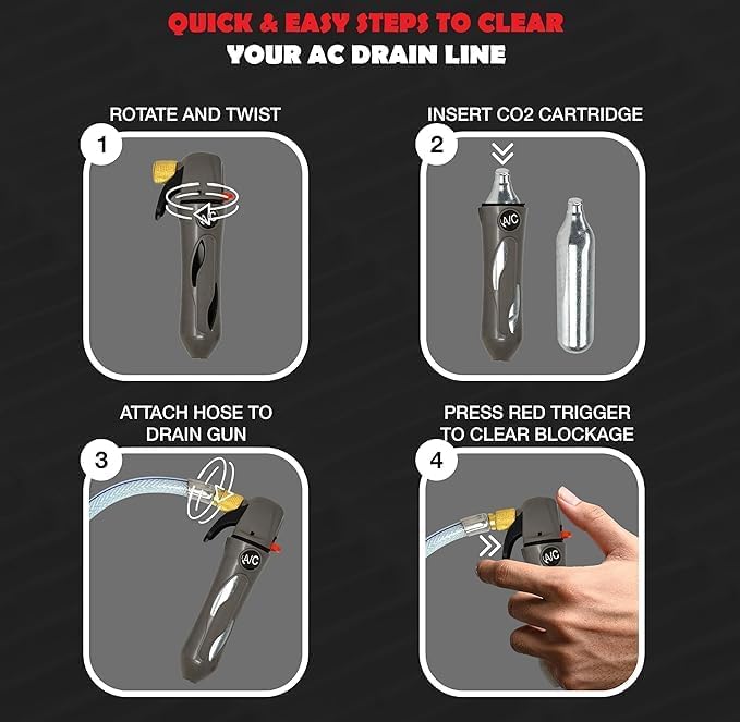 RedRock Gallo Drain Gun with 5 Unthreaded CO2 Cartridges for A/C Condensate Line Air Conditioner Cleaner Blaster Opener Kit with Five Cartridge Clears HVAC Clogs