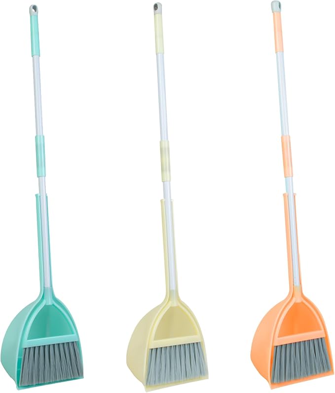 Mini Broom with Dustpan-Small Housekeeping Cleaning Sweep for Kitchen Bathroom Pet Nest Boat(3set,Blue+Orange+Yellow)