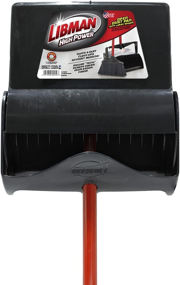 Libman Commercial 919 Lobby Dust Pan and Broom Set (Open Lid), 41" Length, 12" Width, Black/Red (Pack of 2)