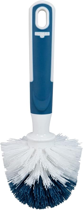 Unger Sink and Dish Scrub Brush, Kitchen Washing Scrubber for Hard-to-Reach Corners, Small Cleaning Supplies, Non-Scratch Bristles, Glassware, Pots, Pans, Tumblers, Drains, and Disposals