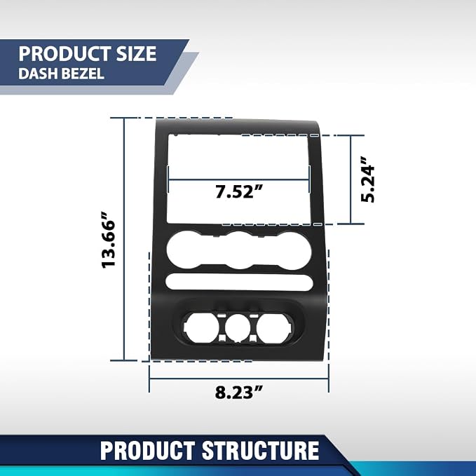 PIT66 Dash Bezel Center Trim Panel Cover Fit 2004-2008 Ford F150 | Dash Bezel Center Trim Panel Cover Compatible with 2004-2008 Ford F150 4L3Z-1504302-AAA