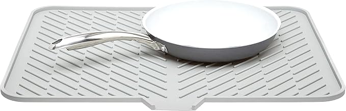 Luxet Silicone Dish Drying Mat with Built-in Drain Lip - Hygienic Drying Pad - Sturdy Compact Easy to Clean Tray Protects Surfaces Prevents Water Build Up - 23 X 17 (White)