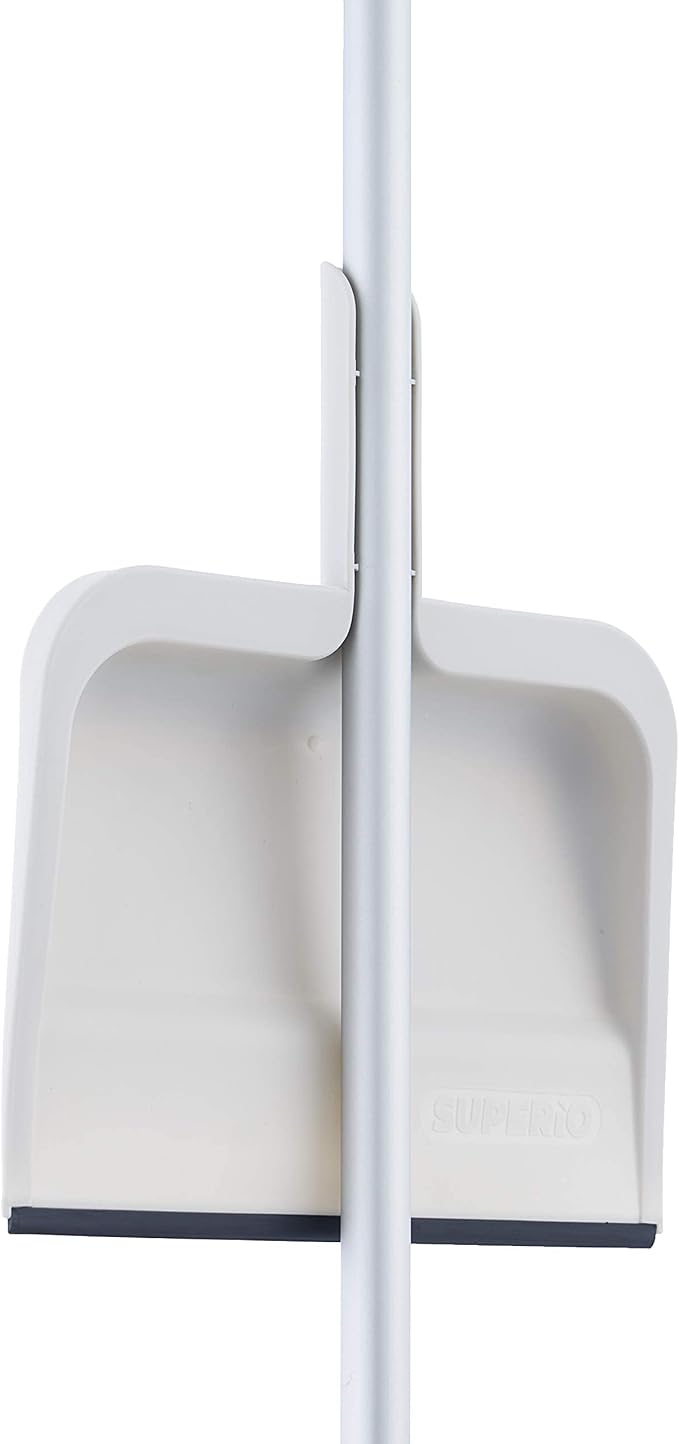 Superio Clip-On Dustpan with Rubber Lip - 10-inch Wide Durable Plastic Dust Pan with Comfort Grip Handle, White, 1-Pack