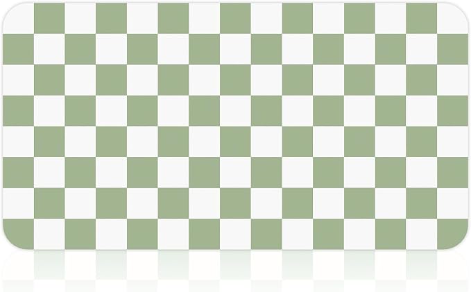 Checkered Dish Mat for Kitchen Coffee Station, 17" x 32" Sage | Quick Drying & Absorbent Mat for Coffee Bar Espresso Machine Countertops Accessories