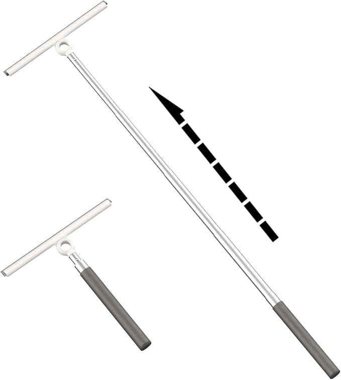 2-in-1 Shower Squeegee for Glass Doors with Telescopic Handle | Squeegee for Shower Glass with Microfiber Scrubber, Long Handle for Bathroom, Tile Wall, Car Windshield, Window,Mirror