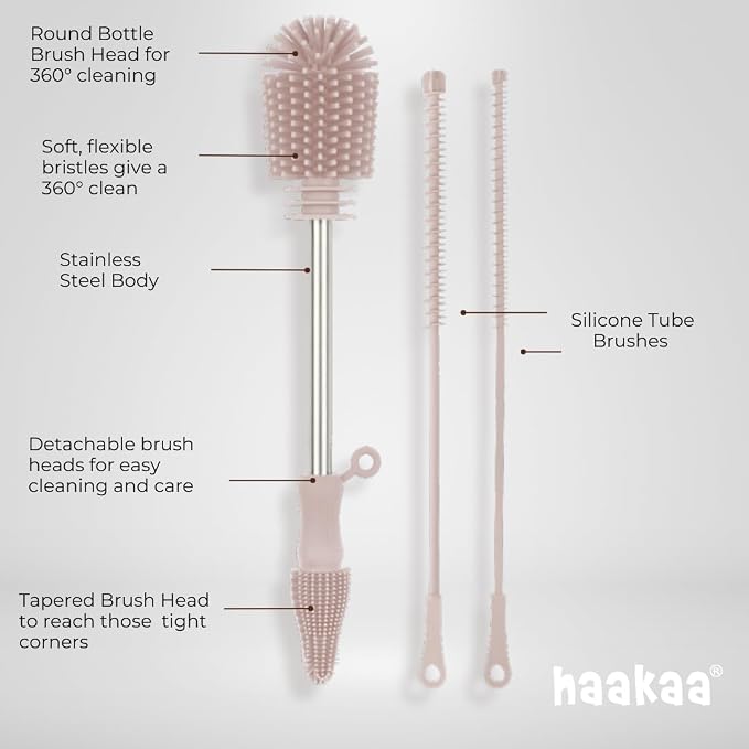 Haakaa Silicone Cleaning Brush Kit – Household Cleaning Brushes for Bottles and Crevices – Food-Grade Silicone: Dishwasher Safe (Brush-Mist Blue)