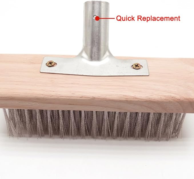 Stainless Steel Wire Scrub Brush for Deck, Concrete, Patio Floor Cleaning, Heavy Duty Bristle Scrubber Broom for Moss Removal(50cm/19.68in)