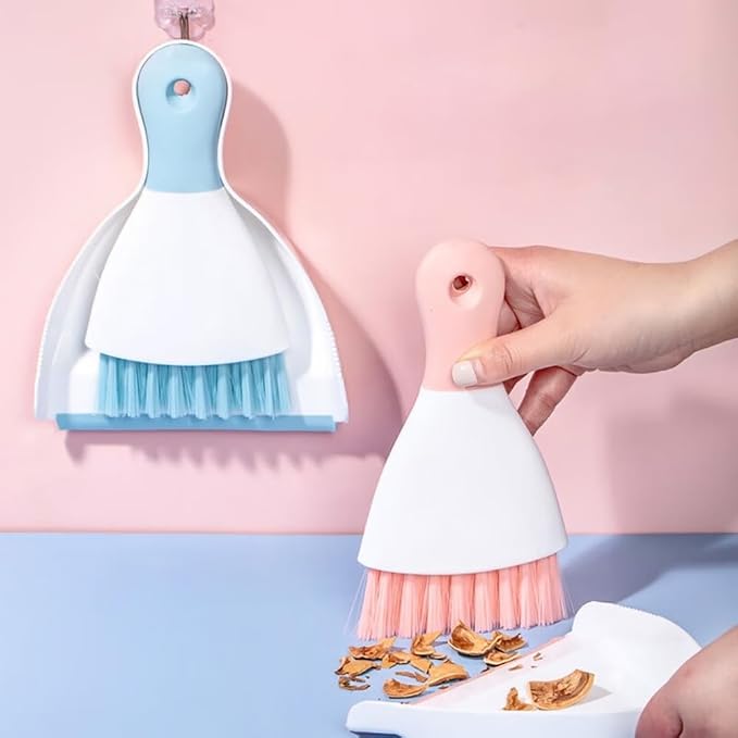 Small Hand Dust Pan and Brush - Small Broom and Dustpan Set, Mini Broom and Dustpan, Compact Dustpans and Brush for Home Cleaning, Sofa, Desk, Guinea Pig Cage, Cat Litter, etc. (Pink)
