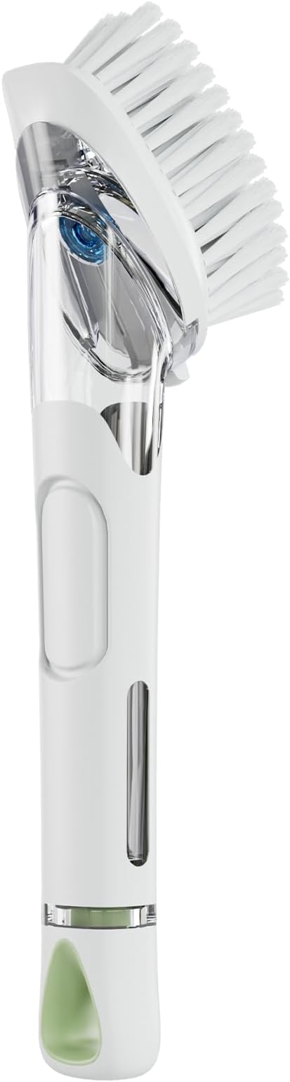 RIMAY Dish Brush with Soap Dispenser, Dish Washing Brush with Handle, Soap Dispensing Dish Brush, Soap Brush for Kitchen Sink, Dish Wand Kitchen Brushes for Dishes/Pans/Pots/Sink (White)