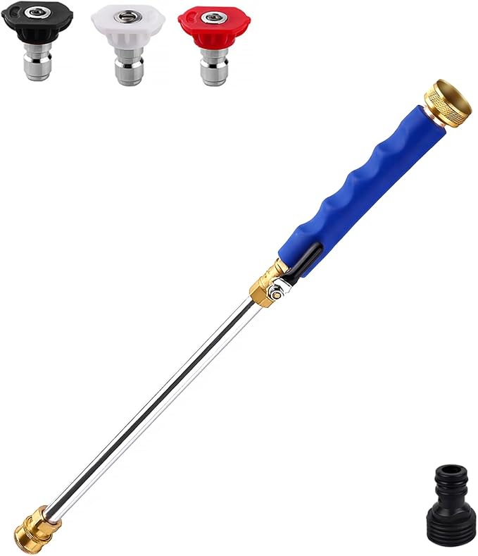 Jet Nozzle Wand with 3 Tips & Quick Connectors,for Garden & Auto | Rust-proof aluminum,Non-slip grip,3 spray patterns,Fits standard hoses,Quick connect for Car/Patio/Garden/Gutter cleaning