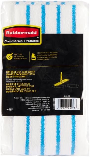 Rubbermaid Commercial Products HYGEN Disposable Microfiber Pad for Quick Connect Mop System, 8 Count, for 18" Frame, with Scrubbing/Scouring Stripes, Multisurface, for Dry and Wet Cleaning, 2182496