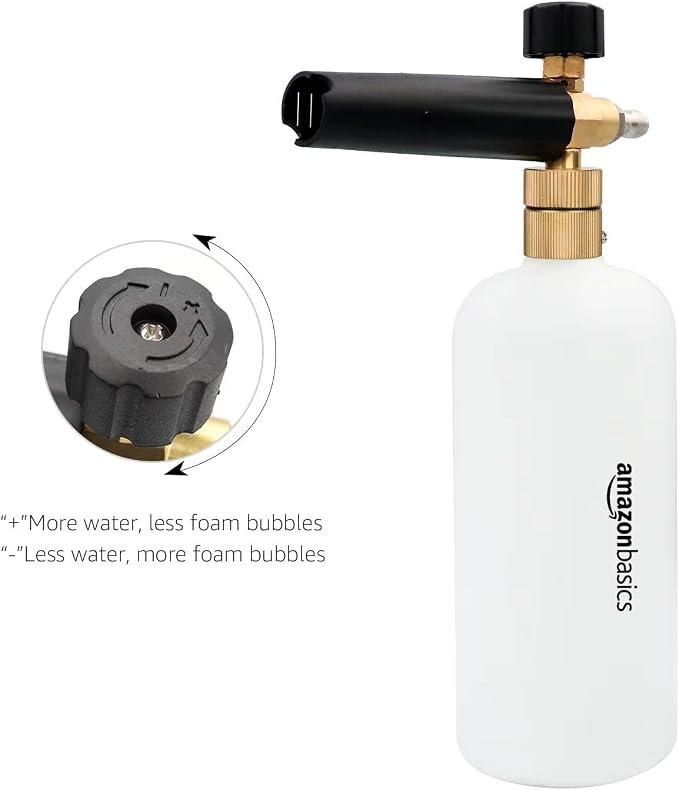 Amazon Basics Foam Cannon with 1/4-Inch Quick Connector for Pressure Washer, Snow Foam Lance for Car Washing, Adjustable Nozzle, 33-Ounce (1 Liter)