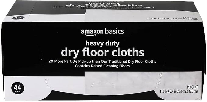 Amazon Basics Heavy Duty Dry Sweeping Cloths, Floor Cleaning, Multi-Surface, Disposable, Trap Dust, Dirt & Pet Hair, Fits Swiffer Sweeper Mop Heads, 44 Count