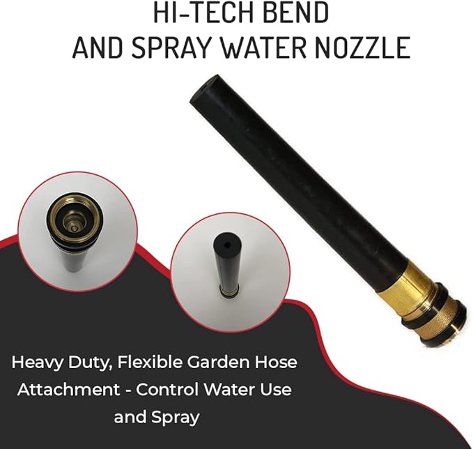 Hi-Tech Bend and Spray Water Nozzle - Heavy Duty, Flexible Garden Hose Attachment - Control Water Use and Spray 1 Unit
