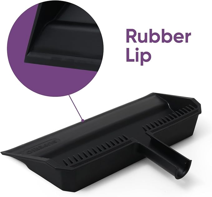 Superio 2-Pack Wide Plastic Dustpan with Comb - 16" Wide, Rubber Lip, Broom Handle Clip, Black
