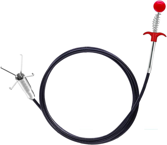 76 Inch Drain Snake Hair Clog Remover with Round Knob, 4-Claw Grabber Tool | Reusable and easy to rinse clean; flexible for curved pipes and hard-to-reach clogs in sinks, tubs, showers and downspouts