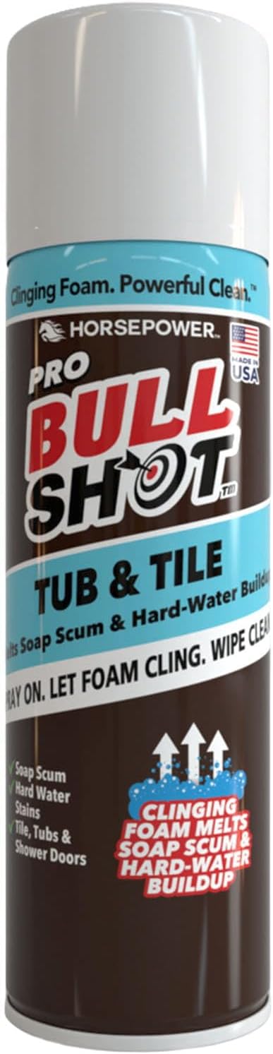 Bull Shot Tub & Tile Spray, As Seen On TV, Clinging Foam Bathroom Cleaner for Soap Scum, Hard Water, Tub, Tile & Shower Doors