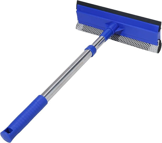 2-in-1 Car Windshield Squeegee and Sponge Scrubber for Cleaning and Washing, Rubber Blade Cleaner with Handle, Retractable car Wipers Suitable for All Vehicles, Blue