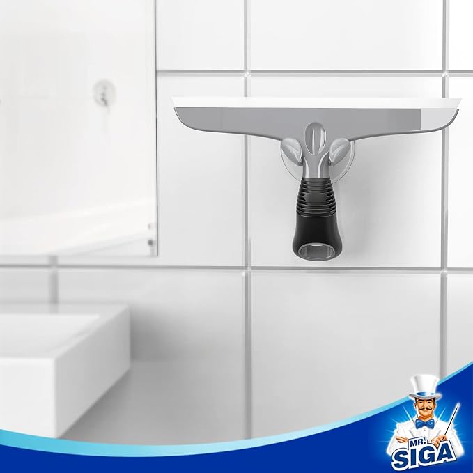 MR.SIGA Silicone Squeegee for Shower Doors, 25 cm/10 inch, Gray & Black | Shower squeegee for glass doors, streak free squeegee for windows, showers and glass surfaces, includes suction hook