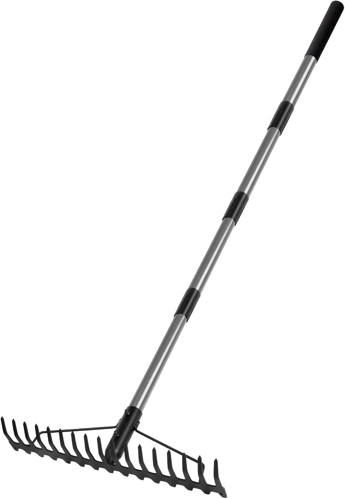 Walensee Heavy Duty Dual-Sided Bow Rake, 63" Stainless Steel Handle, Heat-Treated Manganese Steel Head, 17 Steel Tines Metal Garden Rake for Soil Loosening, Yard Leveling, Lawn Care and Thatch Removal
