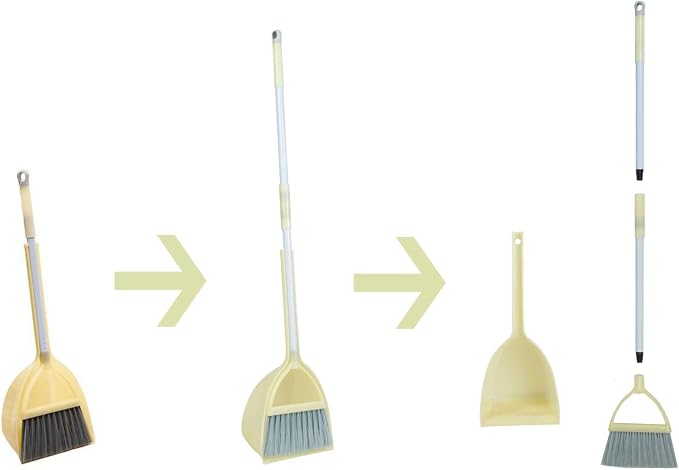 Mini Broom with Dustpan for Kids,Little Housekeeping Helper Set (Light Yellow)