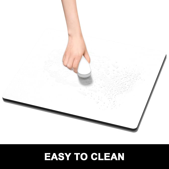 Rnivvi Dish Drying Mat for Kitchen Counter, 16 x 18" Cute Absorbent Heat Resistant Drying Pad with Non-slip Rubber, Coffee Bar Mats for Coffee Machine Dish Rack Kitchen Decor Accessories, White