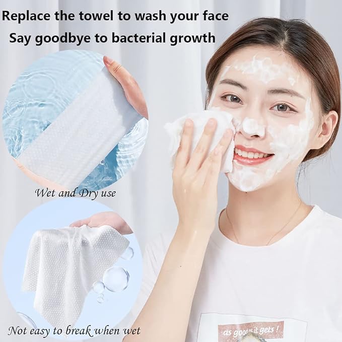 Disposable Face Towel 100 Count for Washing Soft Cotton Dry Wipes Facial Cloths Towelettes for Washing and Drying, Facial Tissue for Cleansing, Skincare and Makeup Remover (2 Pack)