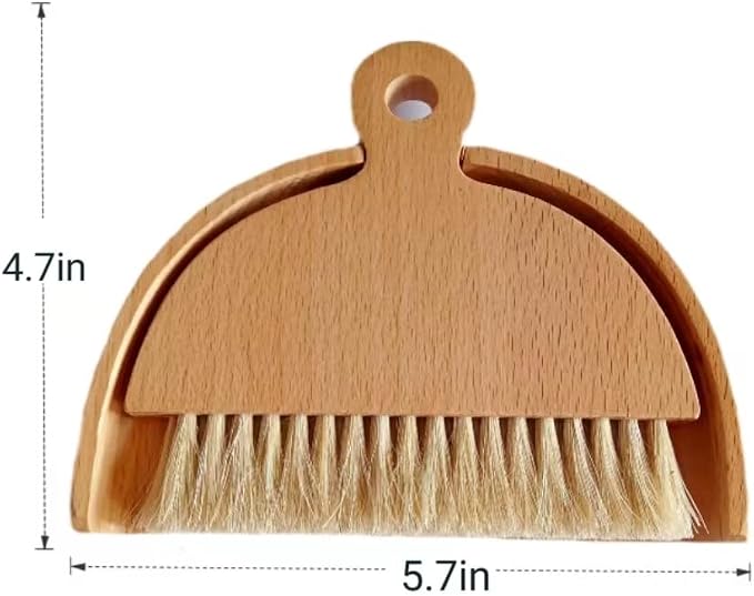 Wooden Dustpan and Brush Set Desktop Table Dustpan and Brush Set | Small Broom and Dustpan Set for Traveling, RVs, Campers Campsites, Dorm Rooms, Art Studio